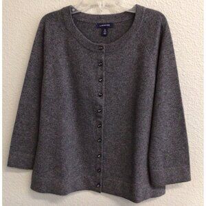 Lands' End Women's 100% Cashmere Cardigan Sweater Gray Medium 10-12